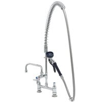 T&S P3-8DOSN06PZLXA Deck Mount Pet Grooming 33 1/4" High Pre-Rinse Faucet with Adjustable 8" Centers, Angled Spray Valve, 72" Hose, 6" Add-On Faucet, and Installation Kit