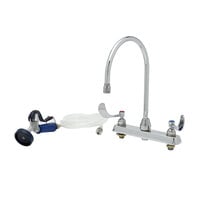 T&S PG-2347-WH4-VH Deck Mount Pet Grooming Workboard Faucet with 8" Centers, 8 3/4" Gooseneck, 4" Wrist Action Handles, and Angled Spray Valve