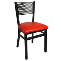 BFM Seating Polk Sand Black Steel Side Chair with 2" Red Vinyl Seat