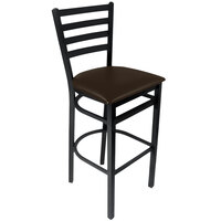 BFM Seating Lima Sand Black Steel Bar Height Chair with 2" Dark Brown Vinyl Seat