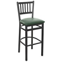 BFM Seating Troy Sand Black Steel Bar Height Chair with 2" Green Vinyl Seat