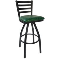 BFM Seating Lima Sand Black Steel Bar Height Chair with 2" Green Vinyl Swivel Seat