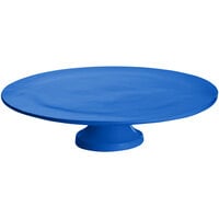 Tablecraft CW17005CBL 14" x 4" Blue Cast Aluminum Round Platter with Cake Stand