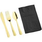 Gold Cutlery with Black Napkin