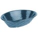 A blue polyethylene oval weave basket with a diamond pattern.