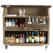 A Cambro granite sand and cocoa portable bar with bottles of alcohol on the counter.