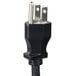 A close up of a black power cord with two plugs on it.