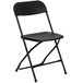 A black Flash Furniture folding chair with a metal frame.