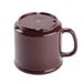 A brown GET plastic mug with a handle.