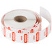 A roll of National Checking Company Wednesday food labeling stickers with white and red labels.