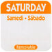 A white National Checking Company sticker with the word "Saturday" in white and orange text.