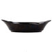 A black rectangular Tablecraft oval au gratin dish with curved edges and a handle.