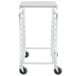 A silver metal Cres Cor half height sheet pan rack with wheels.