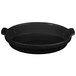 A black speckled Tablecraft small shallow oval casserole dish with handles.