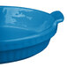A Tablecraft sky blue cast aluminum shallow oval casserole dish with a handle.
