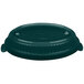 A Tablecraft hunter green shallow oval casserole dish with a green plastic lid.