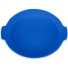 A cobalt blue Tablecraft shallow oval casserole dish with handles.