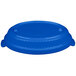 A blue plastic lid on a Tablecraft cobalt blue casserole dish.