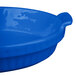 A cobalt blue Tablecraft shallow oval casserole dish with a handle.