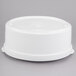 A white Tablecraft shell casserole dish with a round white plastic lid.