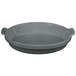 A gray Tablecraft small shallow oval casserole dish with handles.