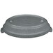 A Tablecraft granite cast aluminum shallow oval casserole dish with a grey plastic lid.