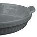 A gray Tablecraft shallow oval casserole dish with a handle.