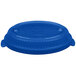 A blue Tablecraft casserole dish with a blue plastic lid.