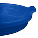 A blue Tablecraft cast aluminum casserole dish with a handle.