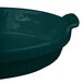 A Tablecraft hunter green cast aluminum casserole dish with white speckles and a handle.