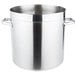 A large stainless steel Vollrath stock pot with handles.