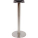 A BFM Seating stainless steel table base with black accents.