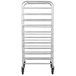 A white Winholt metal rack with wheels for ten 10" trays.