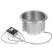 A stainless steel Hatco drop-in heated soup well with a wire attached.