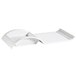 A white rectangular porcelain platter with a curved edge and a square holder.