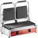 An Avantco commercial panini grill with two grooved plates.