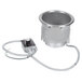 A stainless steel Hatco drop-in soup well with a drain.
