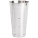 A silver Hamilton Beach stainless steel malt cup with a handle.