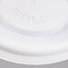 A white plastic Solo lid with text that says "Vented" and "Solo" on it.