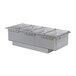 A Hatco rectangular drop-in hot food well with three compartments in stainless steel.