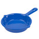 A Tablecraft blue speckle cast aluminum fry pan with a handle.