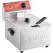 A silver and black Avantco electric countertop fryer with a red handle.