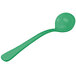 A green cast aluminum ladle with a long handle.