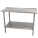 An Advance Tabco stainless steel work table with a 24-in x 30-in top and a galvanized undershelf.