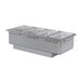 A Hatco rectangular drop-in hot food well with three compartments in a stainless steel container.