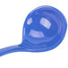 A blue shiny spoon with white specks.