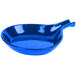 A blue spoon shaped bowl with a curved handle.