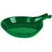 A green cast aluminum skillet with an open handle.