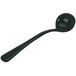 A Tablecraft black cast aluminum long ladle with a green speckle design on the handle.