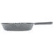 A Tablecraft gray cast aluminum fry pan with a handle.